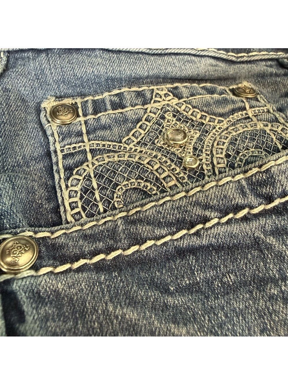 LOVE INDIGO Fleur De Lis Bling Bootcut Jeans Size 20 Y2K Embellished โจ - Picture 4 of 15